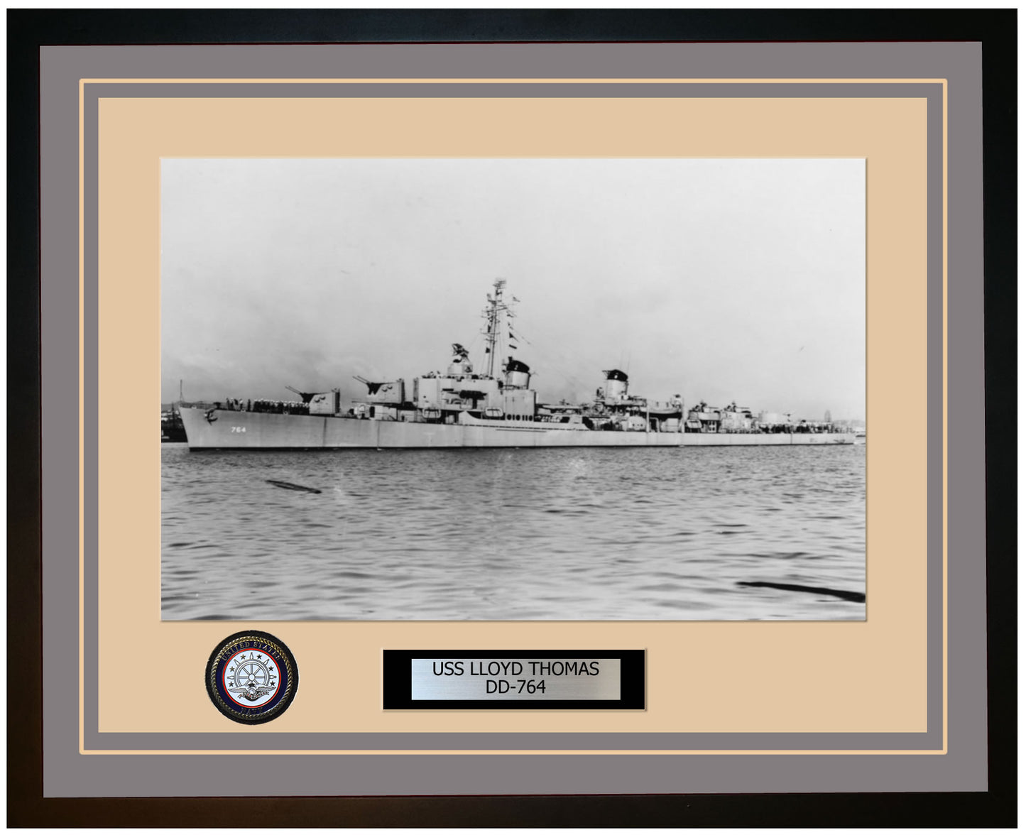 USS LLOYD THOMAS DD-764 Framed Navy Ship Photo Grey