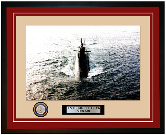 USS Thomas Jefferson SSBN-618 Framed Navy Ship Photo Burgundy