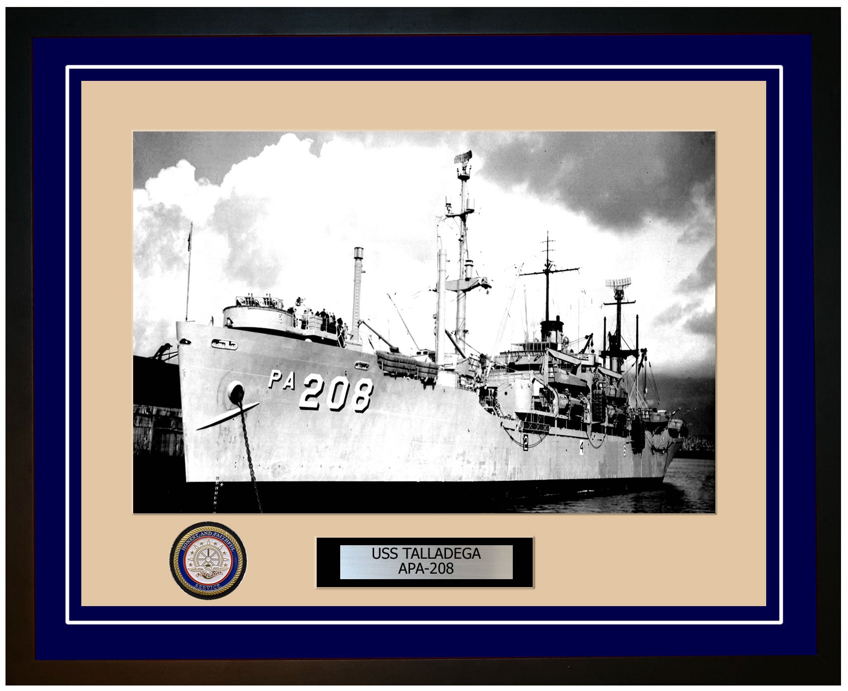 USS Talladega APA-208 Framed Navy Ship Photo Blue