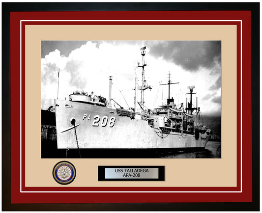 USS Talladega APA-208 Framed Navy Ship Photo Burgundy