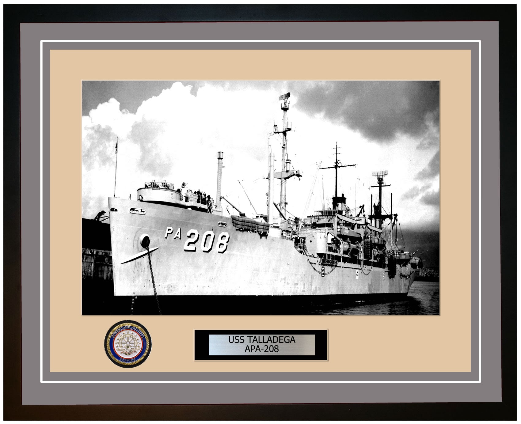 USS Talladega APA-208 Framed Navy Ship Photo Grey