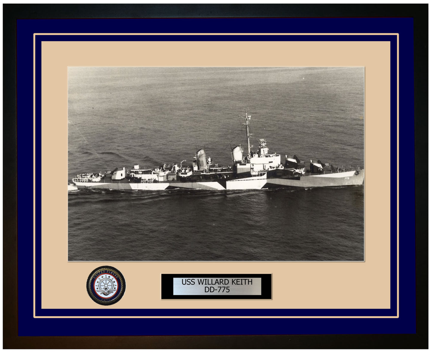 USS WILLARD KEITH DD-775 Framed Navy Ship Photo Blue