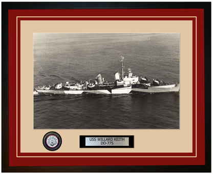 USS WILLARD KEITH DD-775 Framed Navy Ship Photo Burgundy