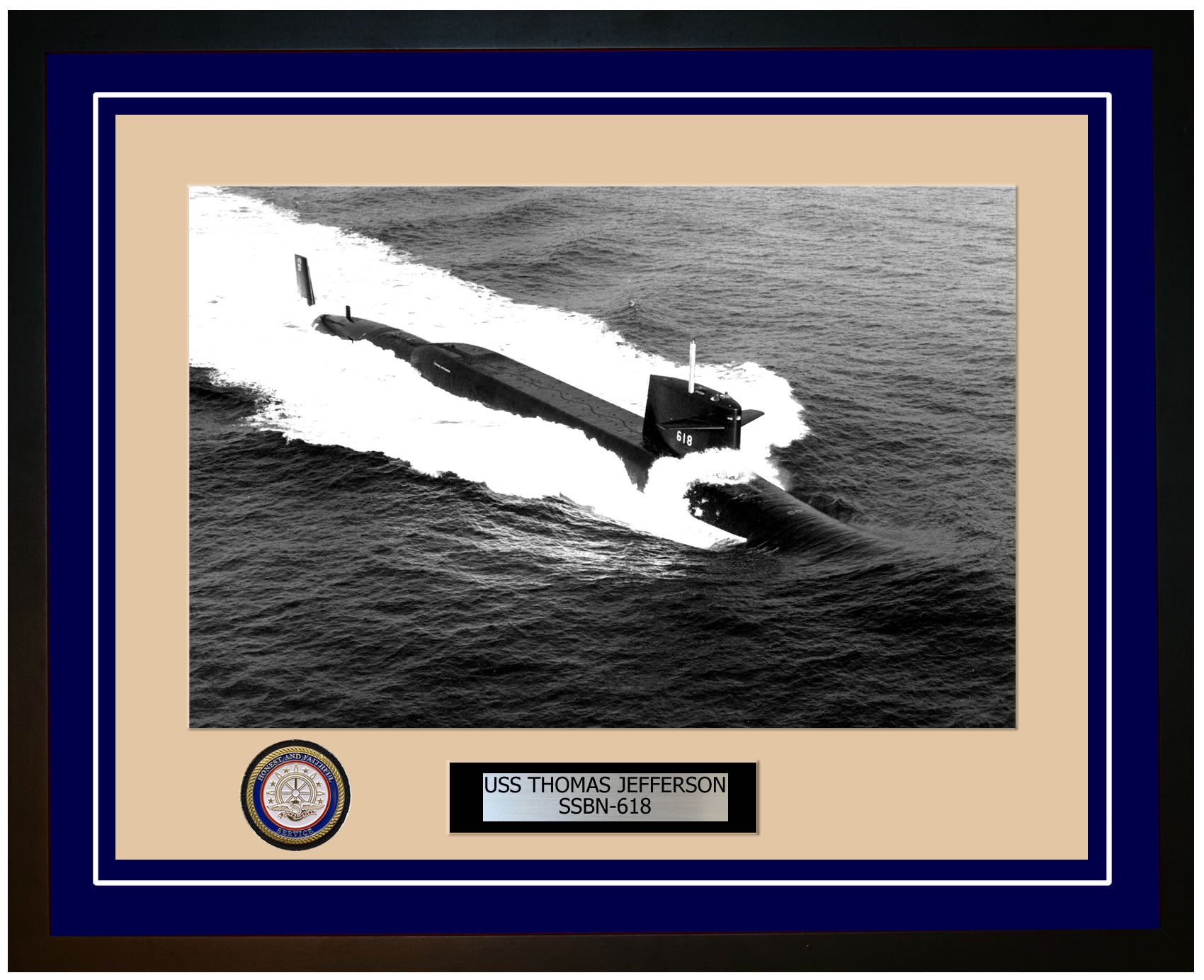 USS Thomas Jefferson SSBN-618 Framed Navy Ship Photo Blue
