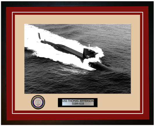 USS Thomas Jefferson SSBN-618 Framed Navy Ship Photo Burgundy