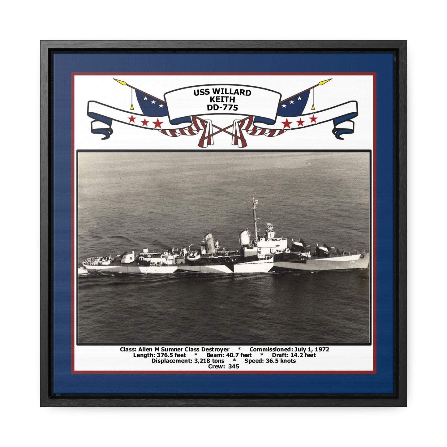 USS Willard Keith DD-775 Navy Floating Frame Photo Front View