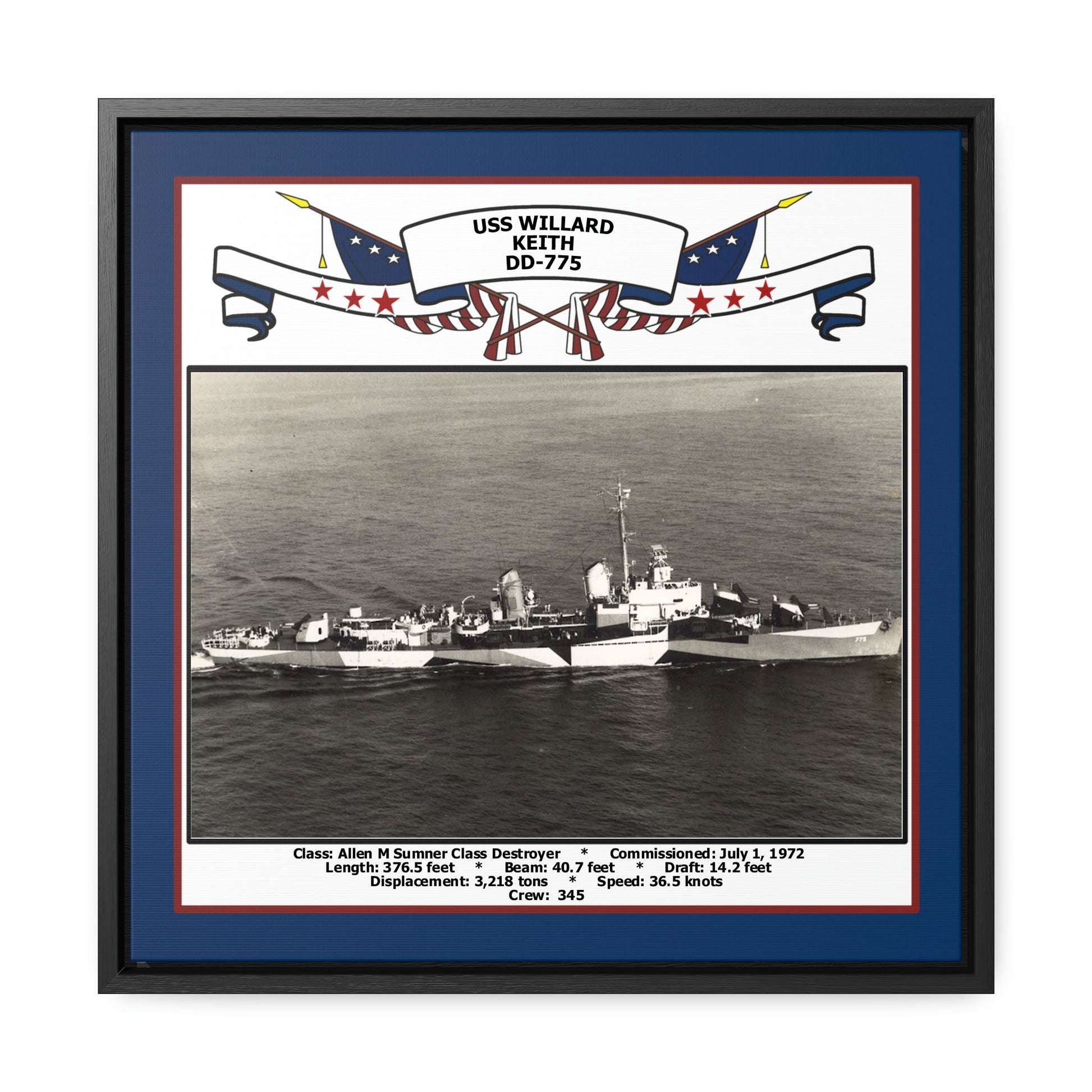USS Willard Keith DD-775 Navy Floating Frame Photo Front View