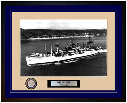 USS Telfair APA-210 Framed Navy Ship Photo Blue