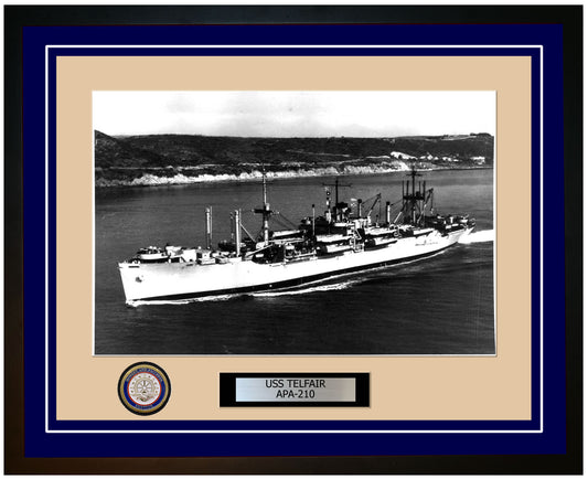 USS Telfair APA-210 Framed Navy Ship Photo Blue