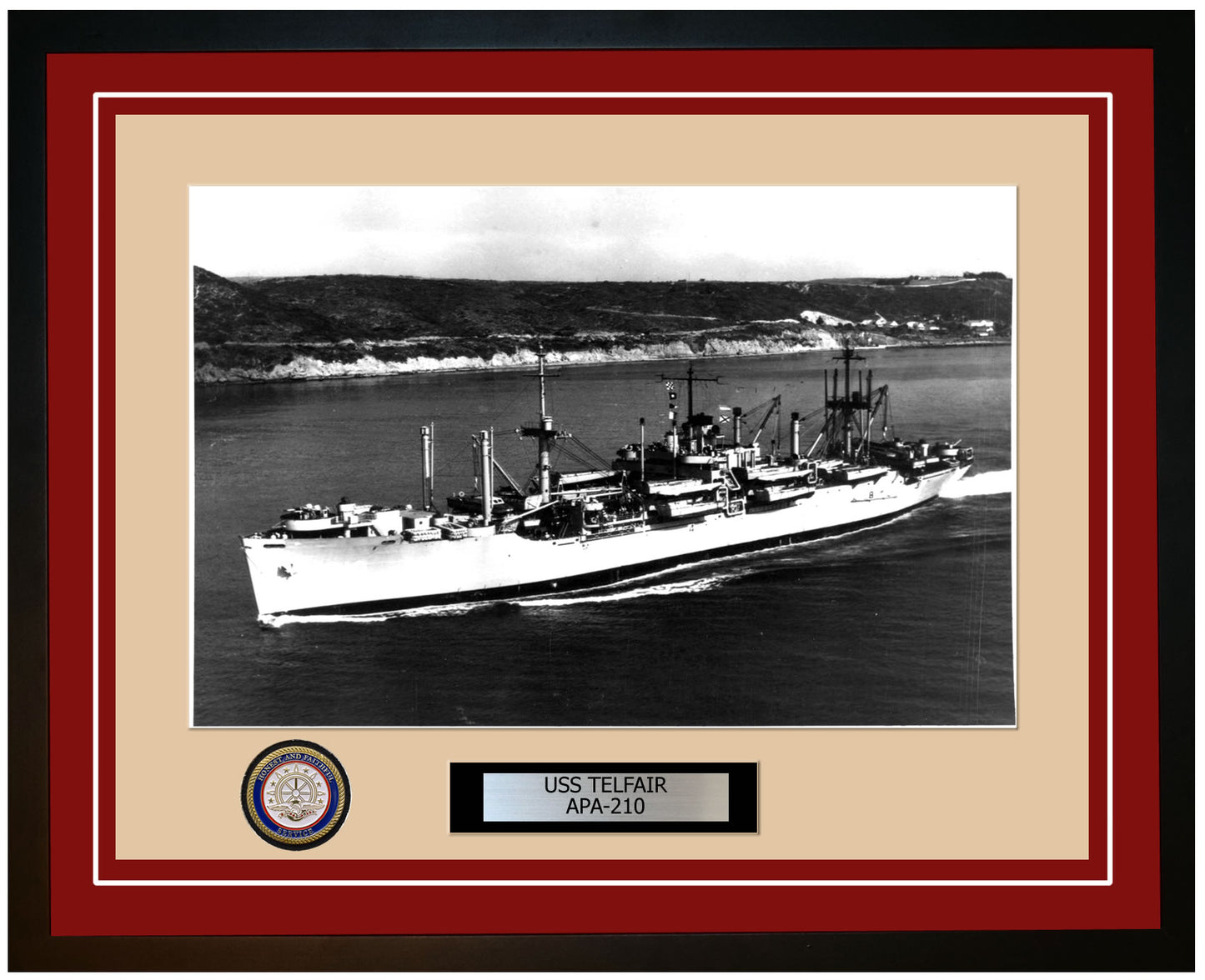 USS Telfair APA-210 Framed Navy Ship Photo Burgundy
