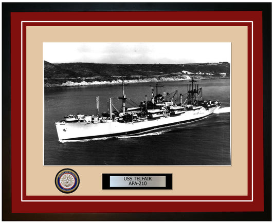USS Telfair APA-210 Framed Navy Ship Photo Burgundy