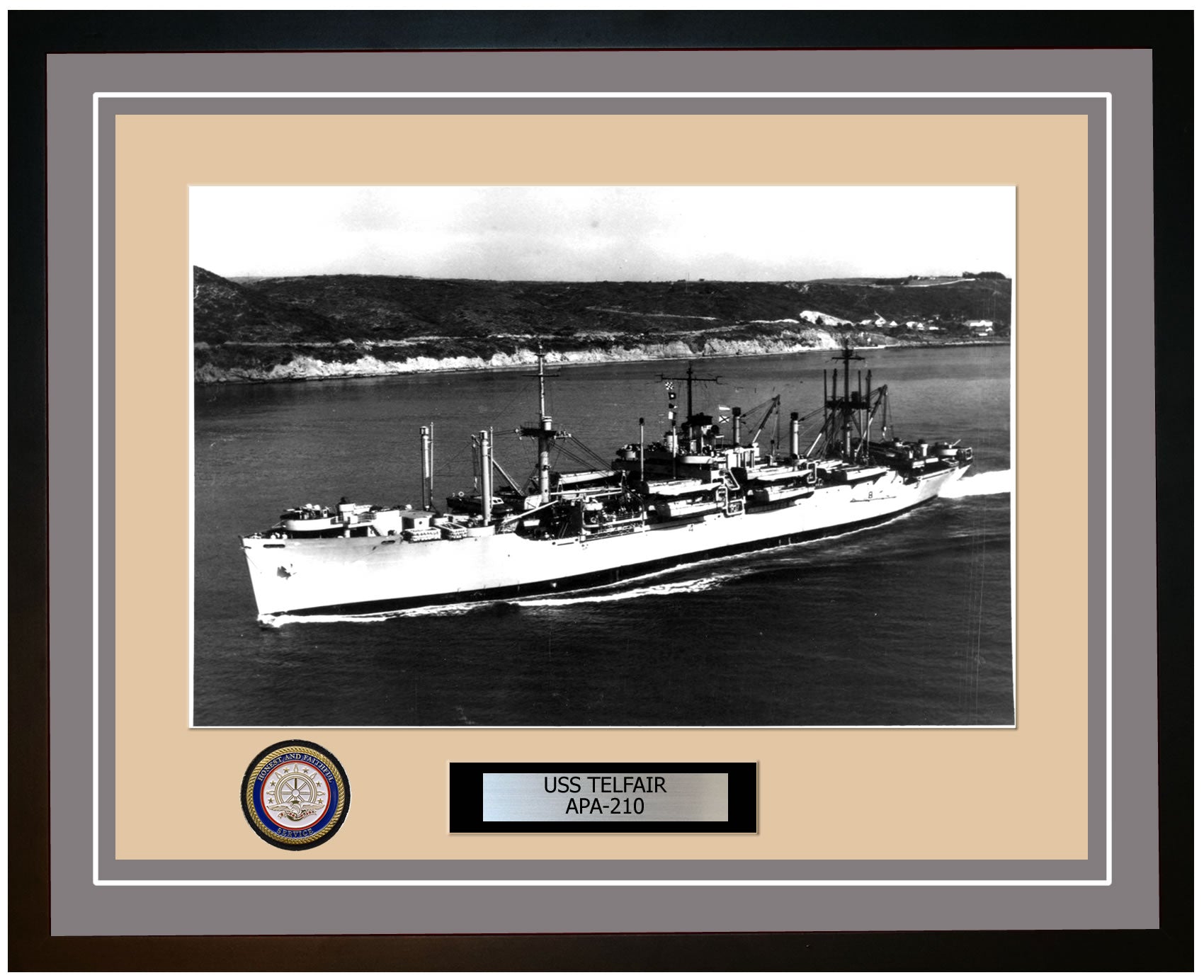USS Telfair APA-210 Framed Navy Ship Photo Grey