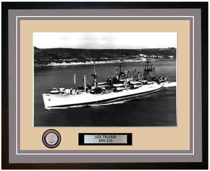 USS Telfair APA-210 Framed Navy Ship Photo Grey