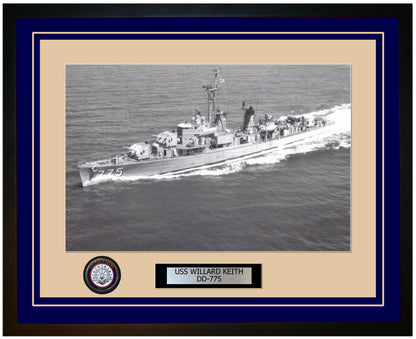 USS WILLARD KEITH DD-775 Framed Navy Ship Photo Blue