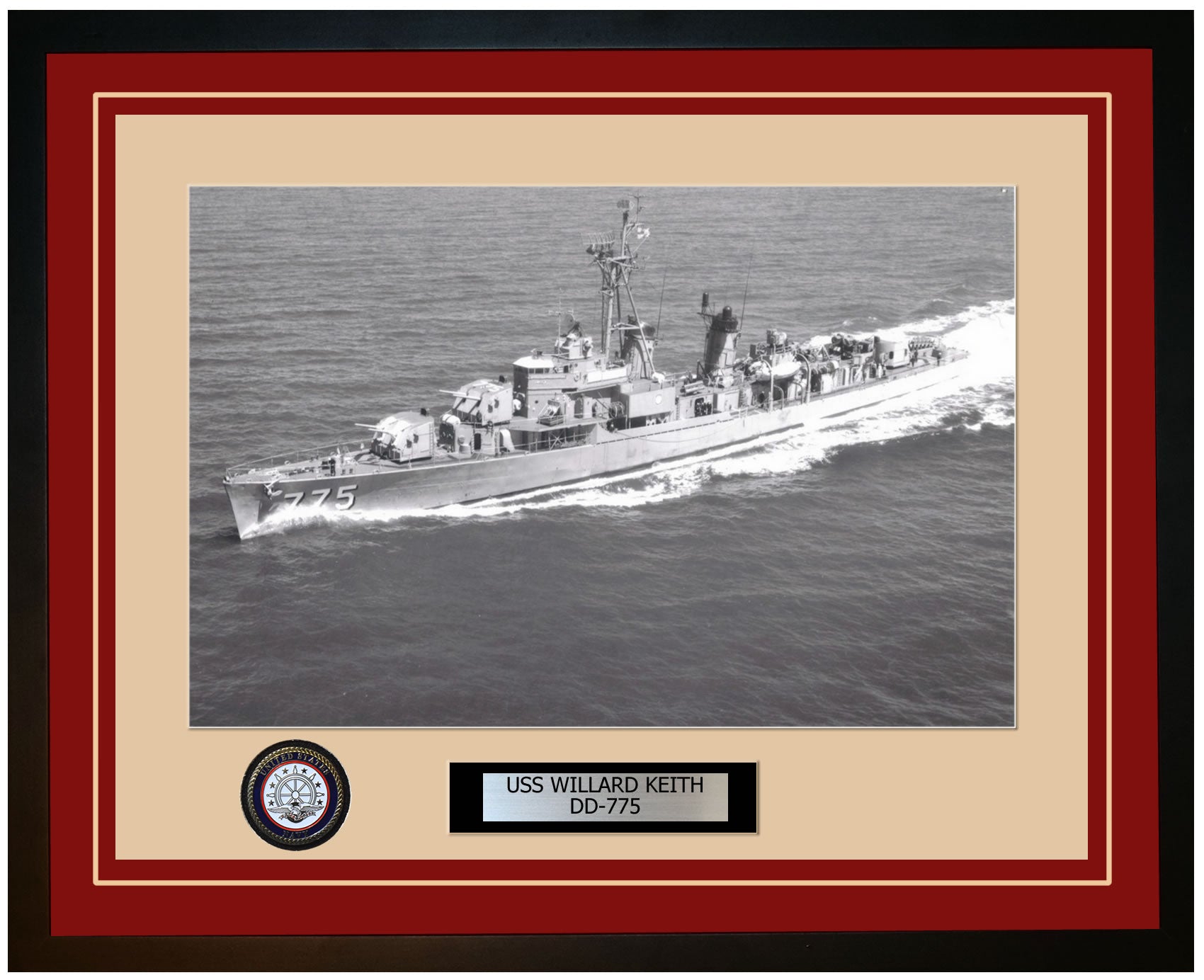 USS WILLARD KEITH DD-775 Framed Navy Ship Photo Burgundy