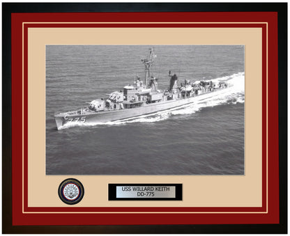 USS WILLARD KEITH DD-775 Framed Navy Ship Photo Burgundy