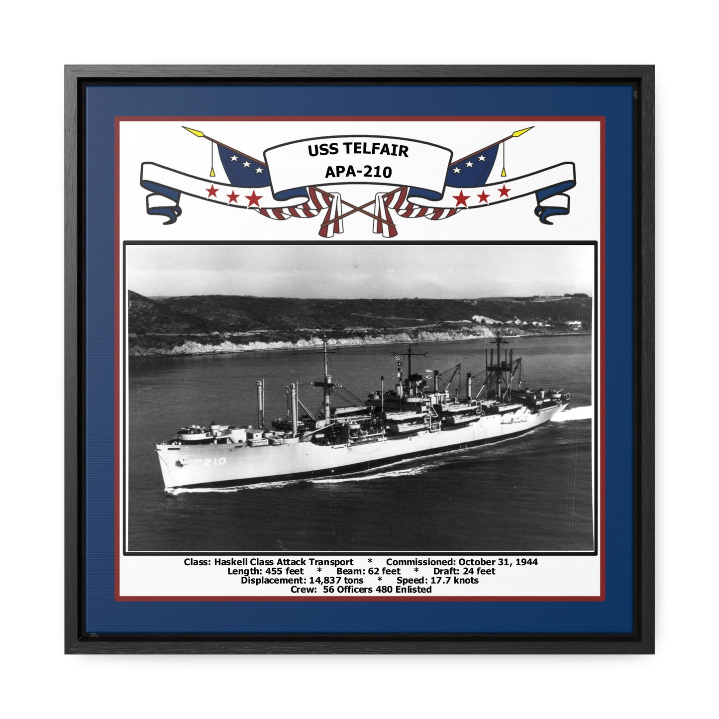 USS Telfair APA-210 Navy Floating Frame Photo Front View