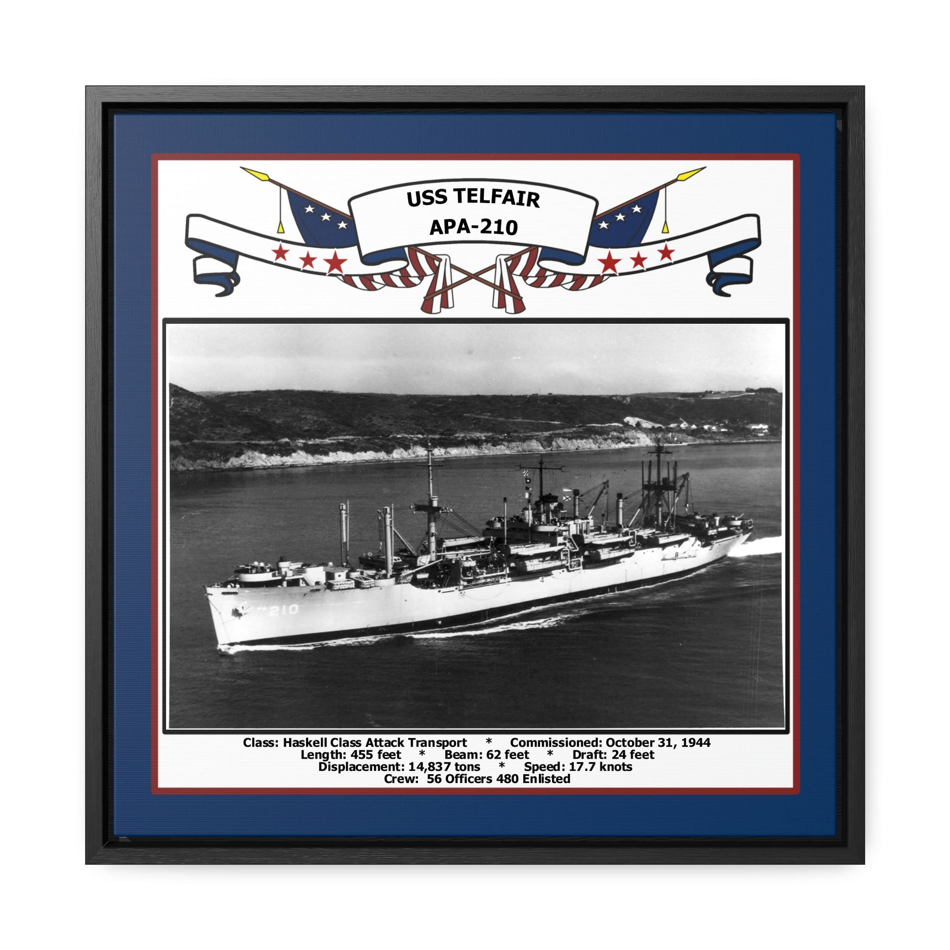USS Telfair APA-210 Navy Floating Frame Photo Front View