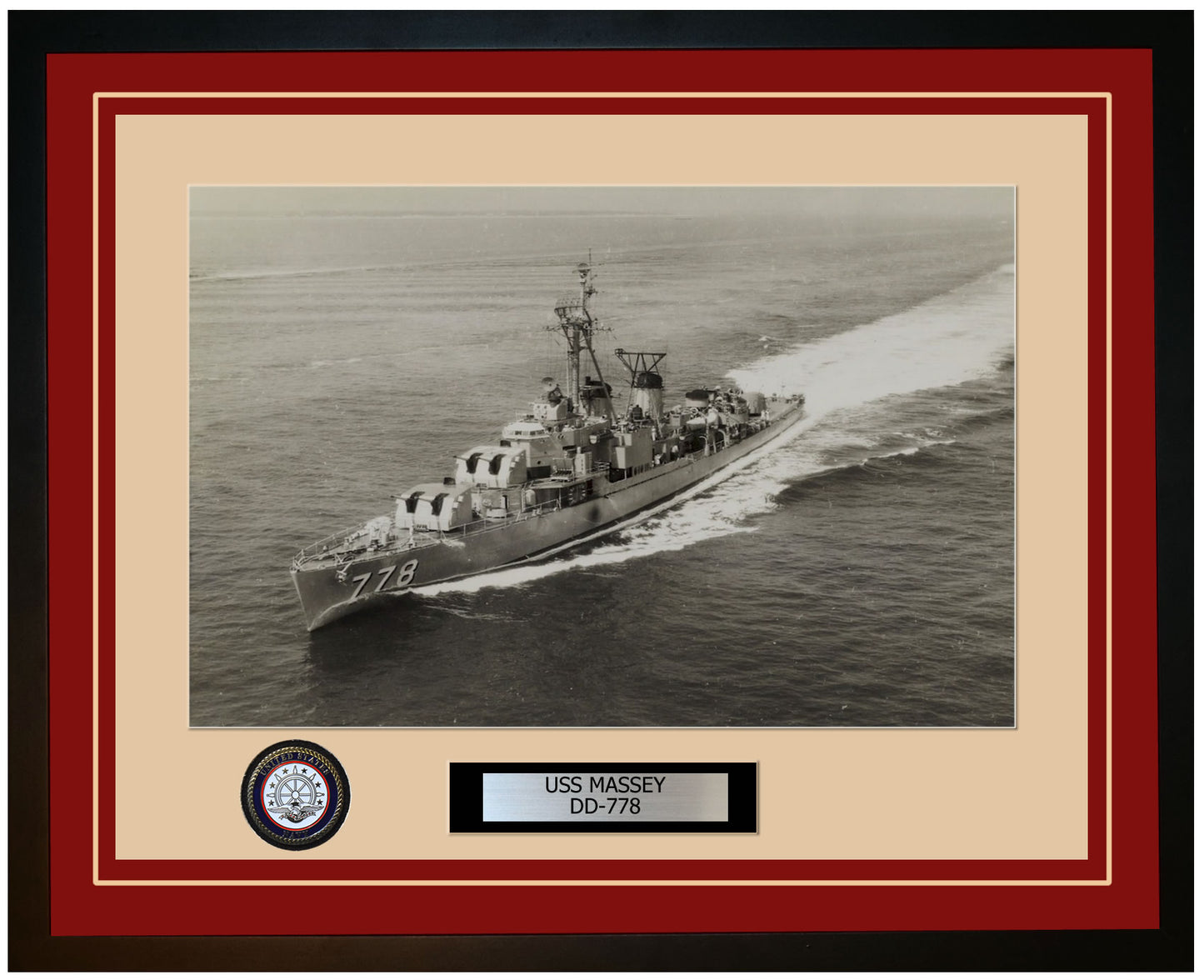 USS MASSEY DD-778 Framed Navy Ship Photo Burgundy