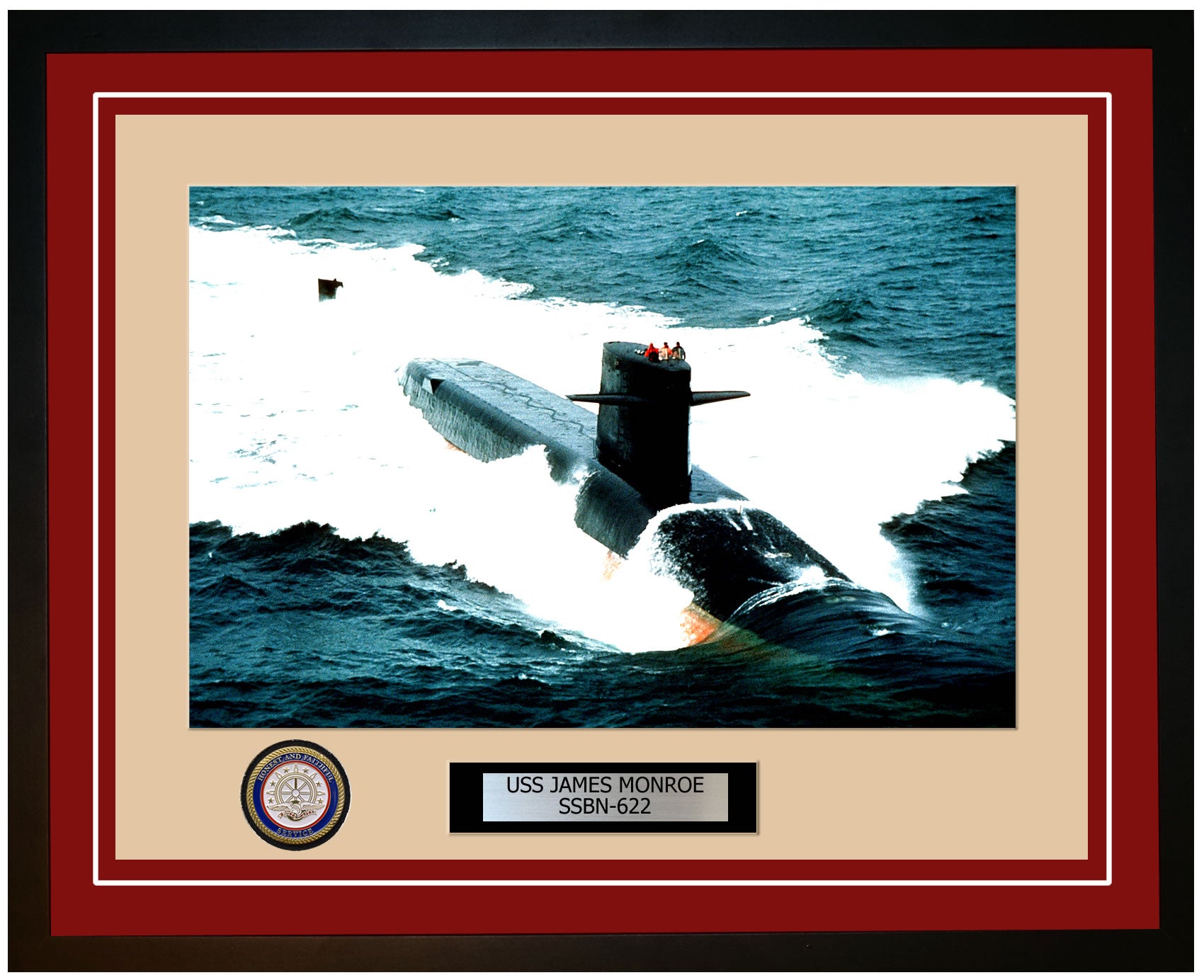 USS James Monroe SSBN-622 Framed Navy Ship Photo Burgundy
