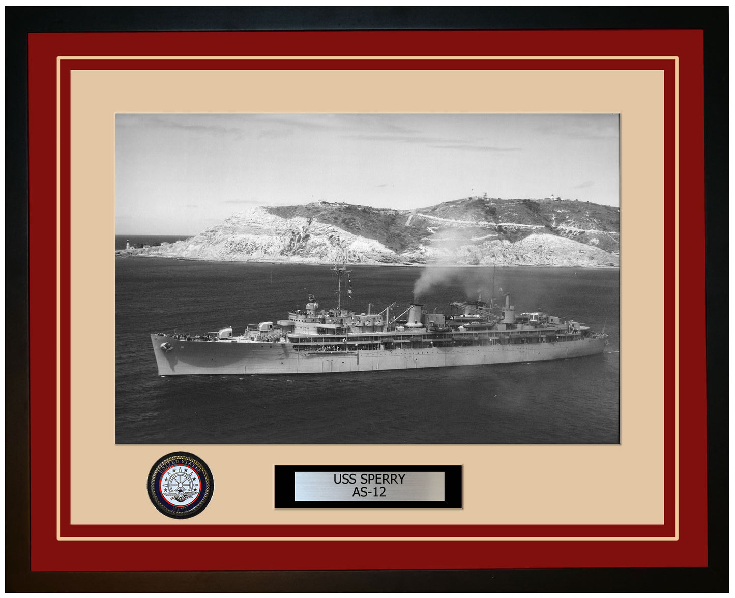USS SPERRY AS-12 Framed Navy Ship Photo Burgundy