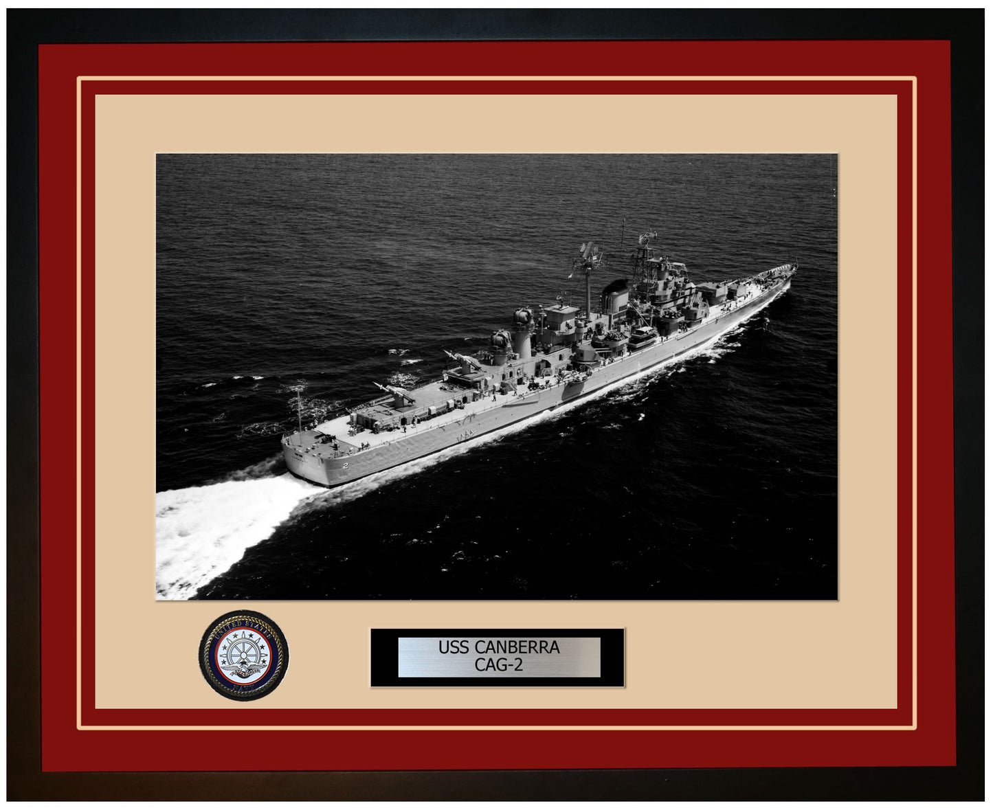 USS CANBERRA CAG-2 Framed Navy Ship Photo Burgundy