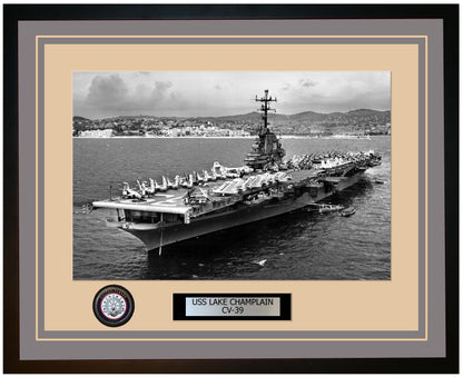 USS LAKE CHAMPLAIN CV-39 Framed Navy Ship Photo Grey