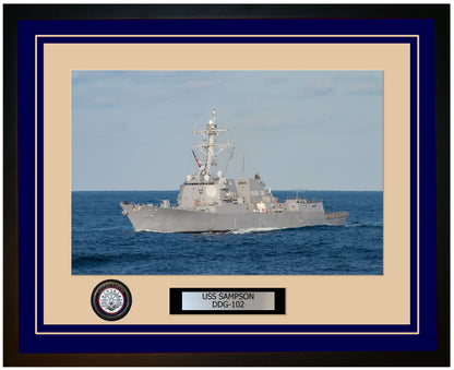 USS SAMPSON DDG-102 Framed Navy Ship Photo Blue