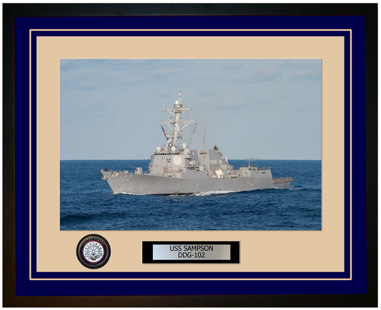 USS SAMPSON DDG-102 Framed Navy Ship Photo Blue