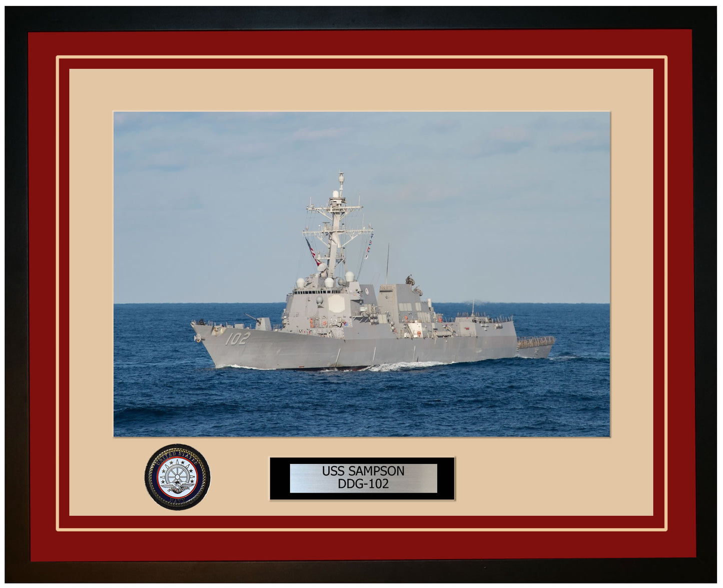 USS SAMPSON DDG-102 Framed Navy Ship Photo Burgundy
