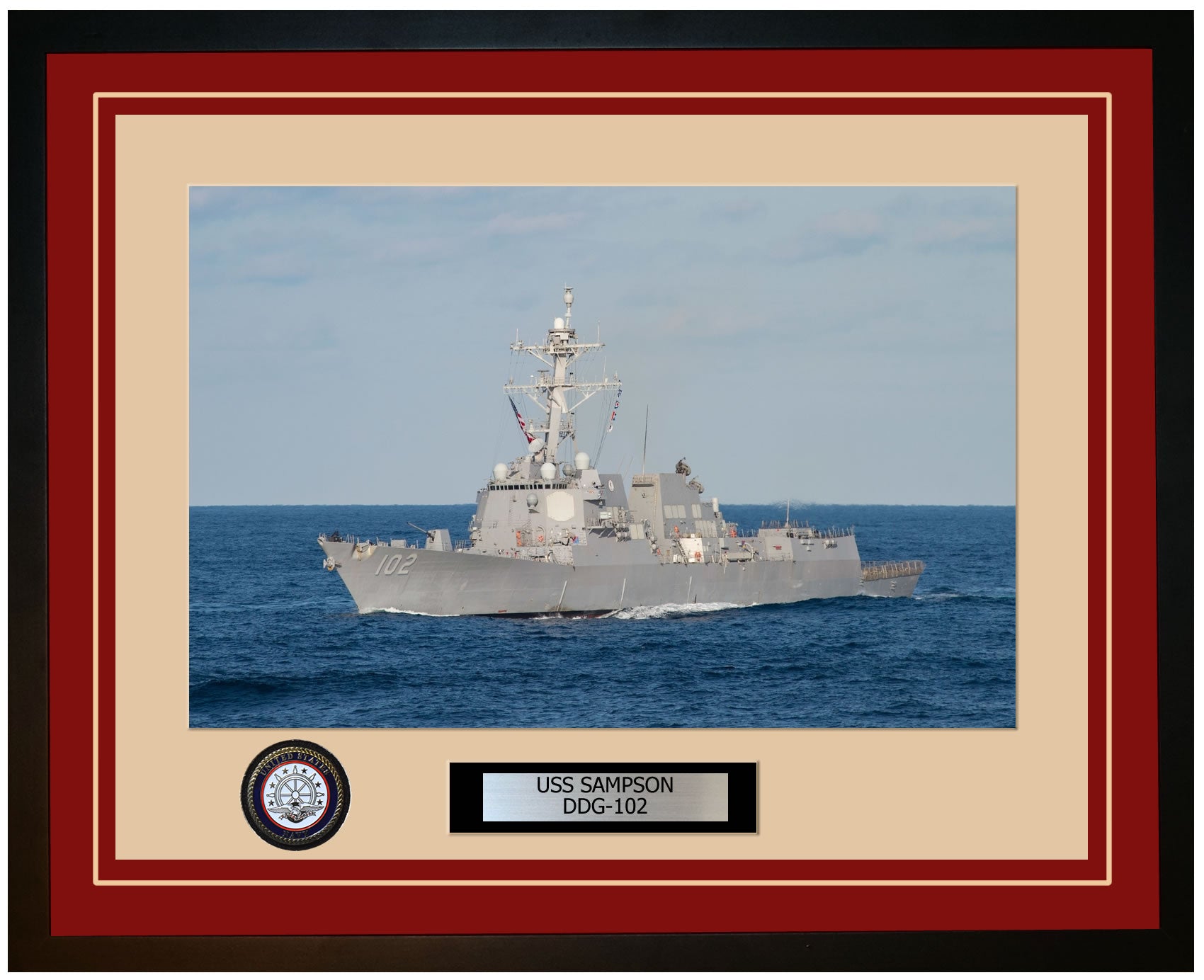 USS SAMPSON DDG-102 Framed Navy Ship Photo Burgundy