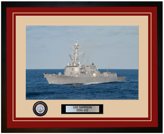 USS SAMPSON DDG-102 Framed Navy Ship Photo Burgundy