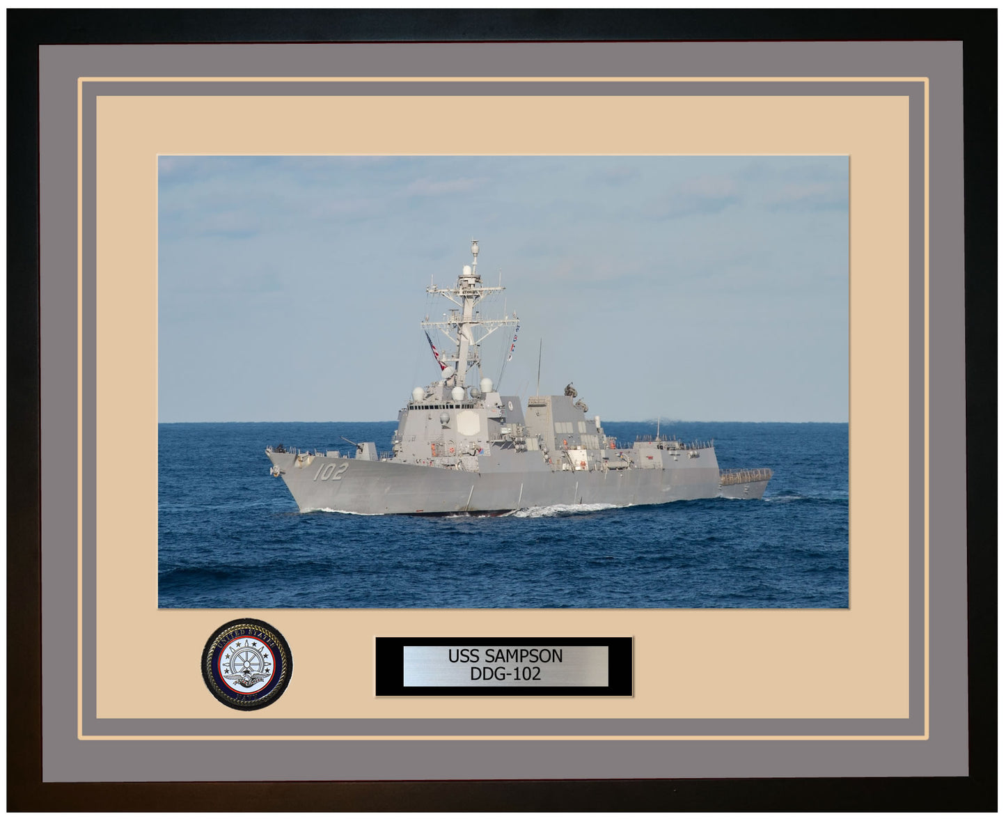 USS SAMPSON DDG-102 Framed Navy Ship Photo Grey