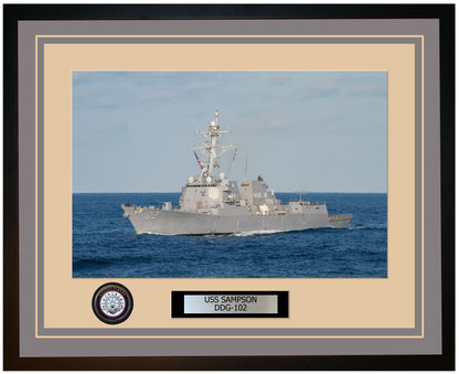 USS SAMPSON DDG-102 Framed Navy Ship Photo Grey