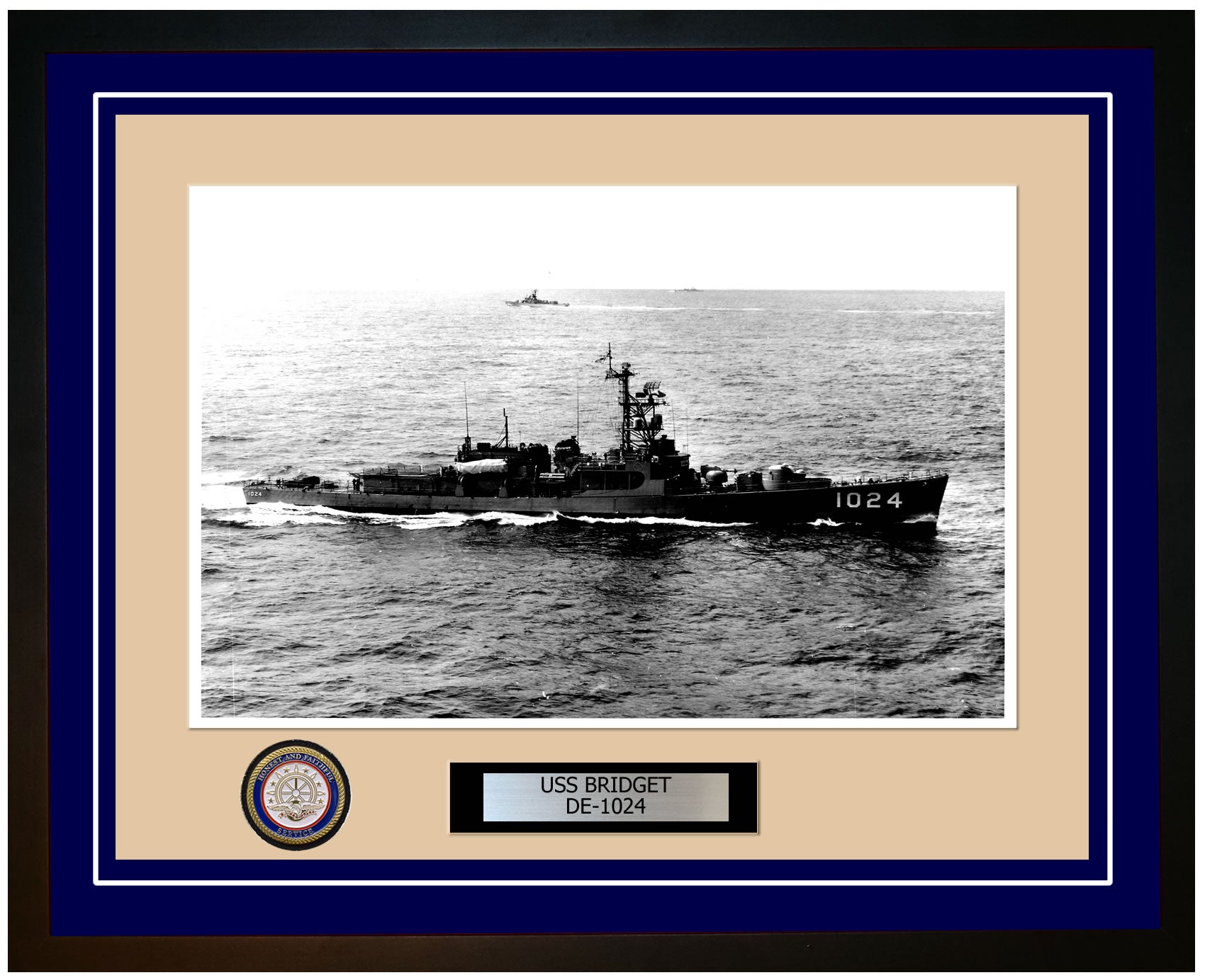 USS Bridget DE-1024 Framed Navy Ship Photo Blue