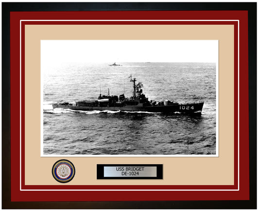 USS Bridget DE-1024 Framed Navy Ship Photo Burgundy