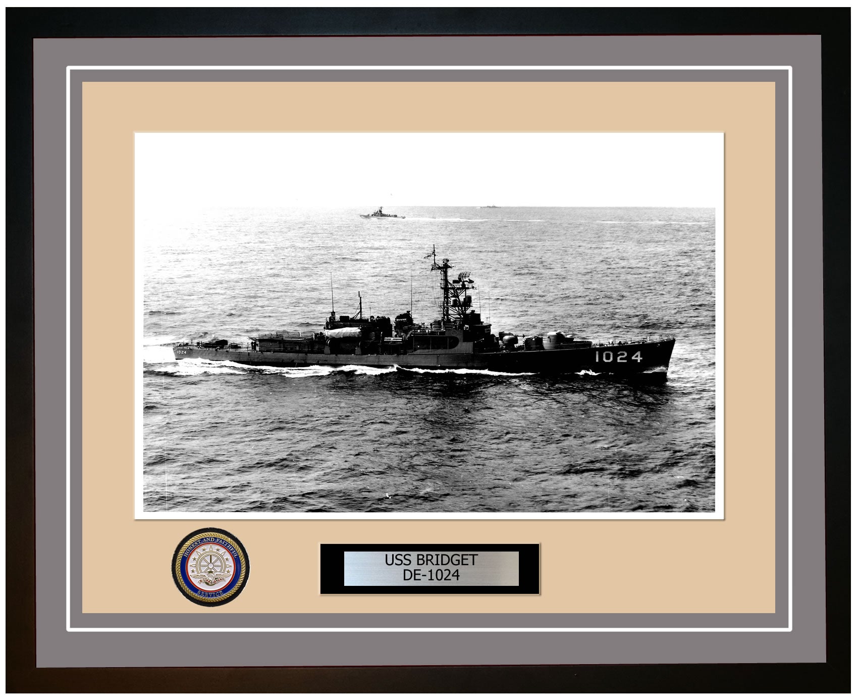 USS Bridget DE-1024 Framed Navy Ship Photo Grey