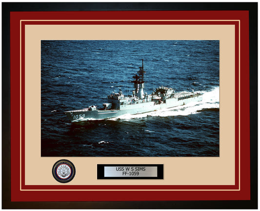 USS W S SIMS FF-1059 Framed Navy Ship Photo Burgundy