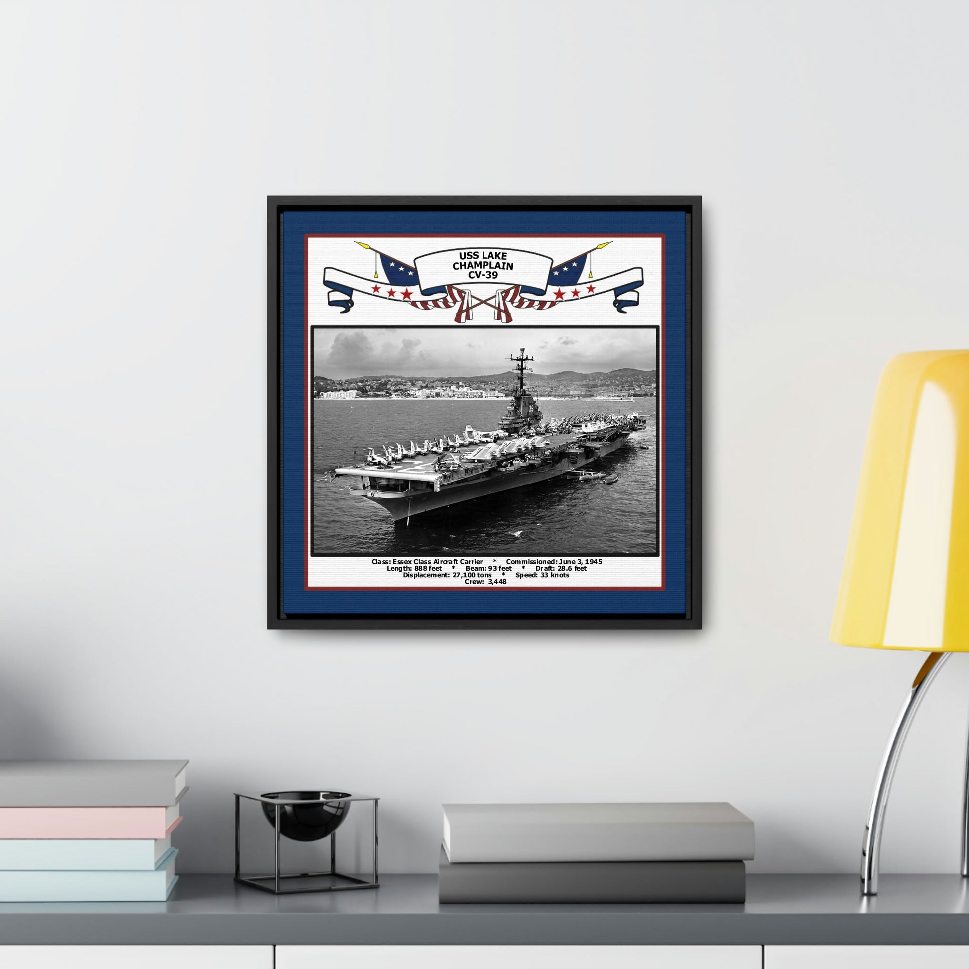 USS Lake Champlain CV-39 Navy Floating Frame Photo Desk View