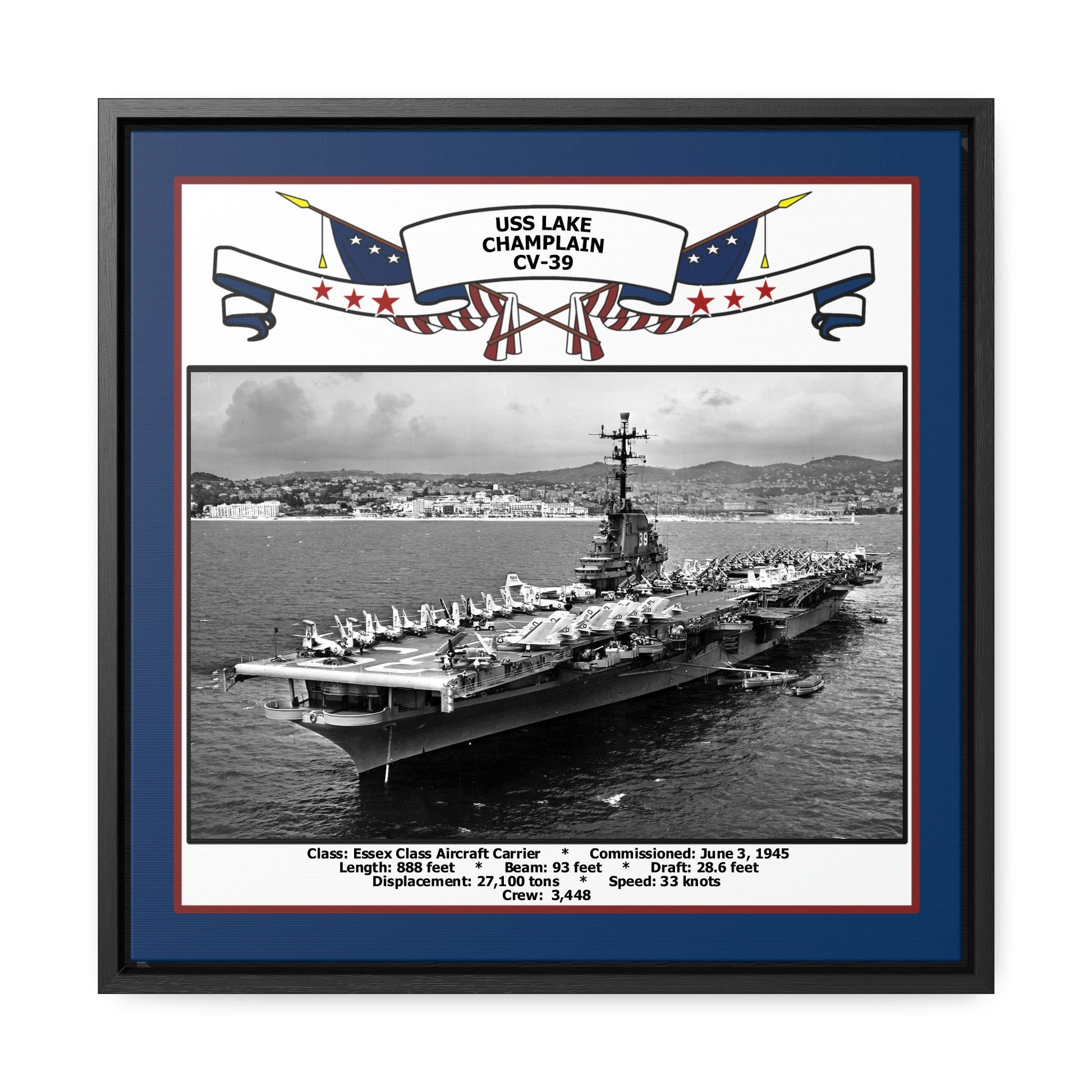 USS Lake Champlain CV-39 Navy Floating Frame Photo Front View