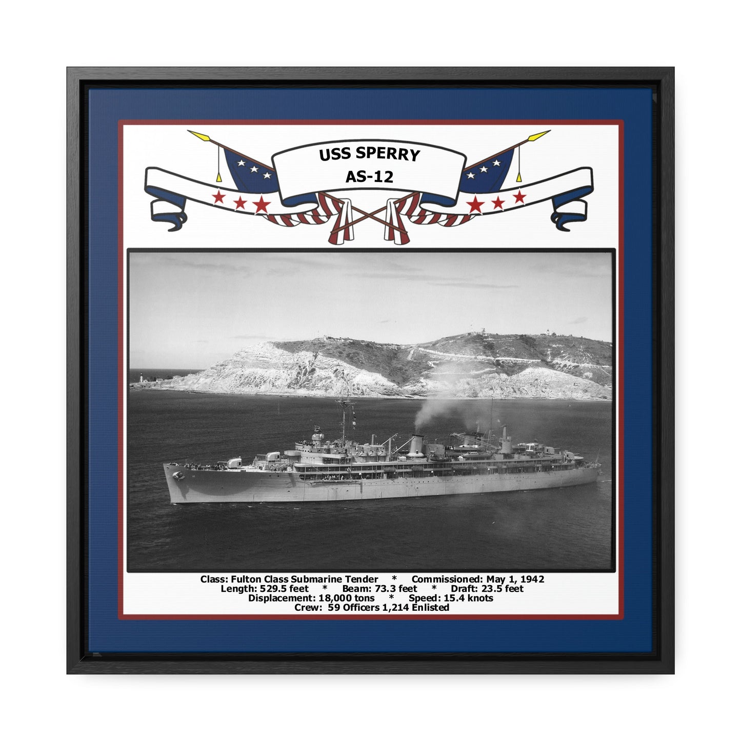 USS Sperry AS-12 Navy Floating Frame Photo Front View