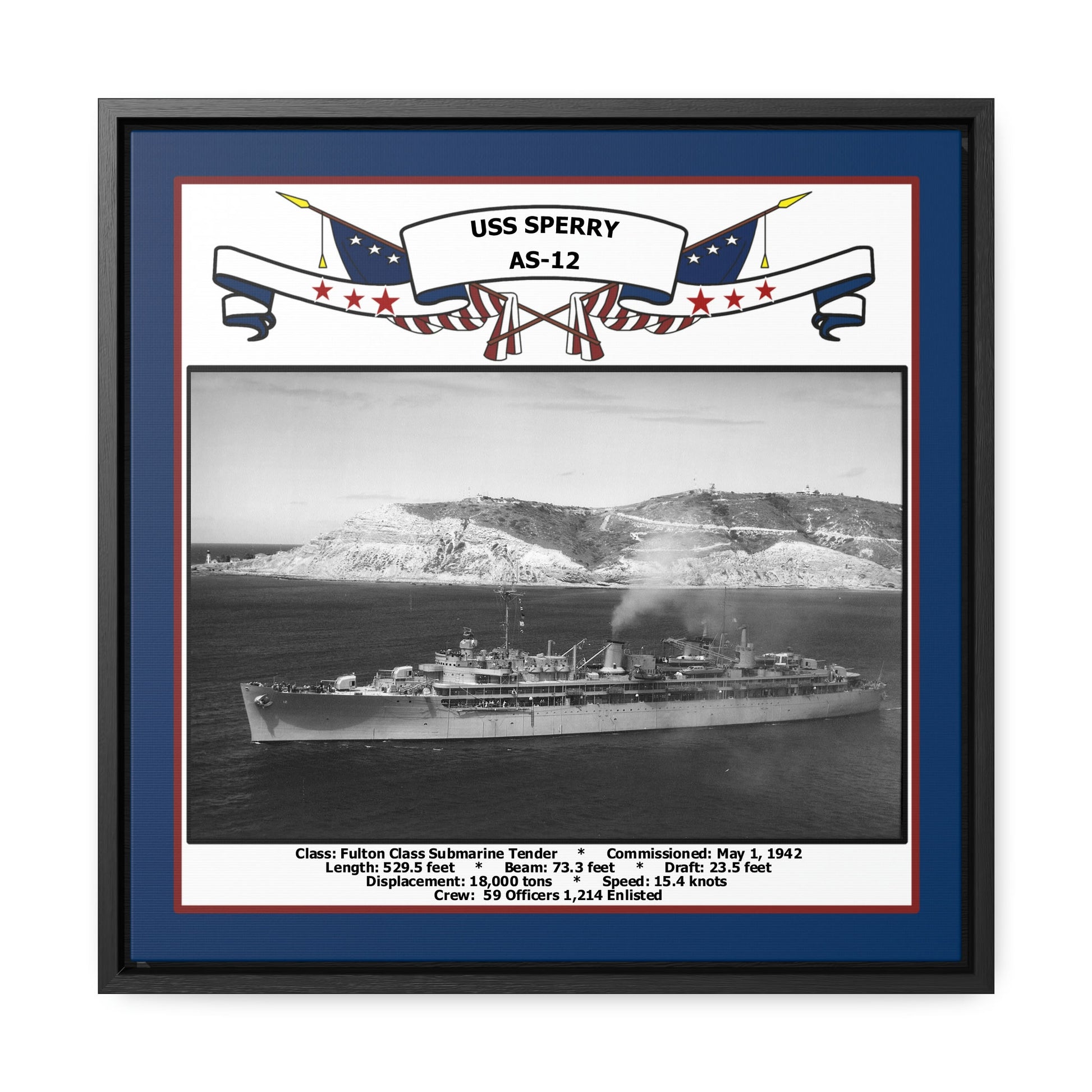 USS Sperry AS-12 Navy Floating Frame Photo Front View