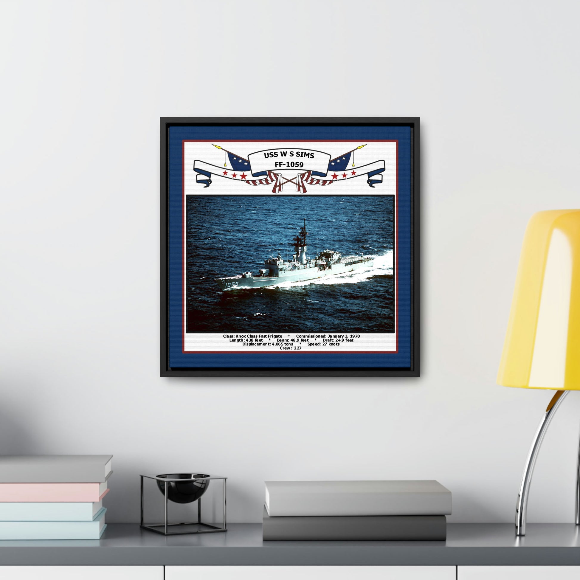 USS W S Sims FF-1059 Navy Floating Frame Photo Desk View