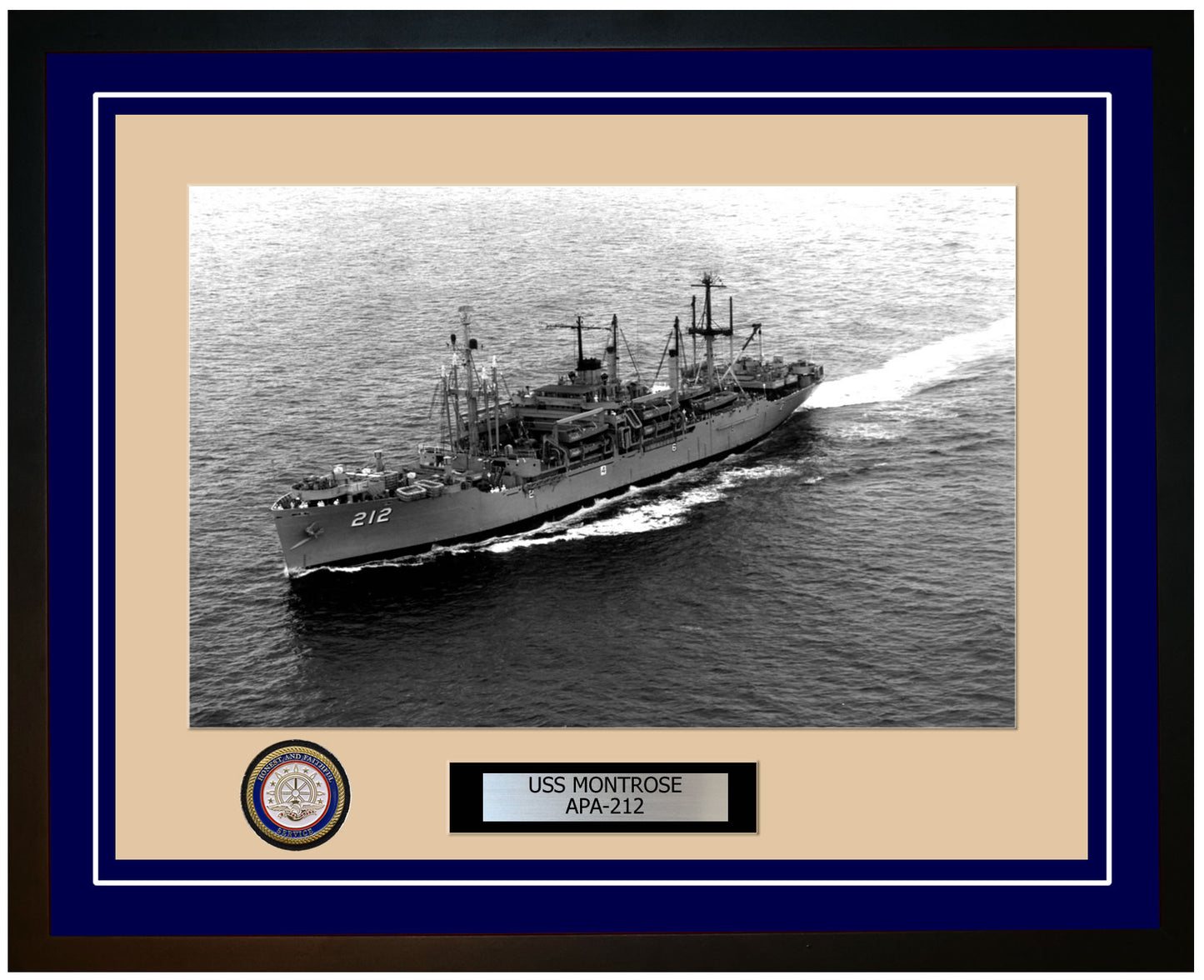 USS Montrose APA-212 Framed Navy Ship Photo Blue