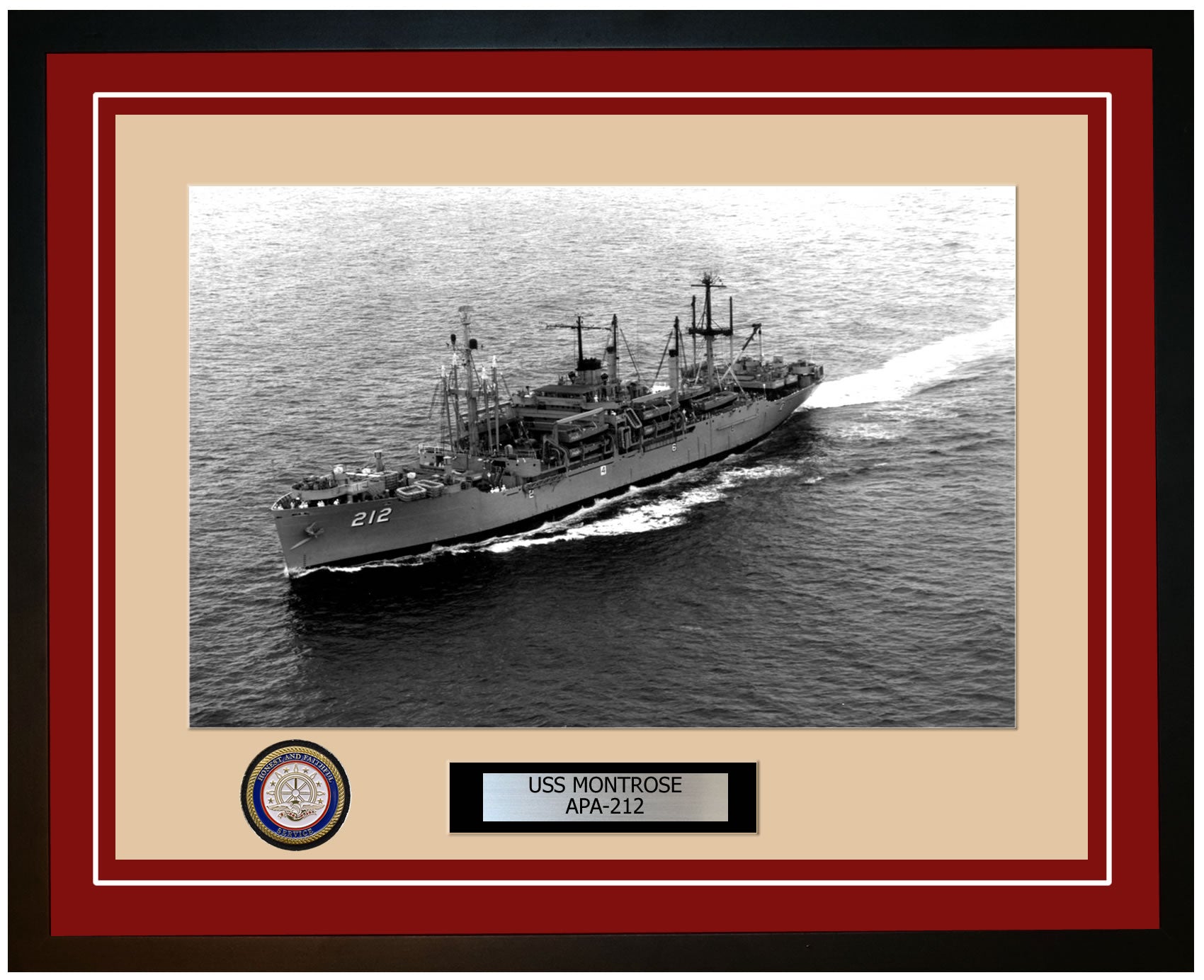 USS Montrose APA-212 Framed Navy Ship Photo Burgundy