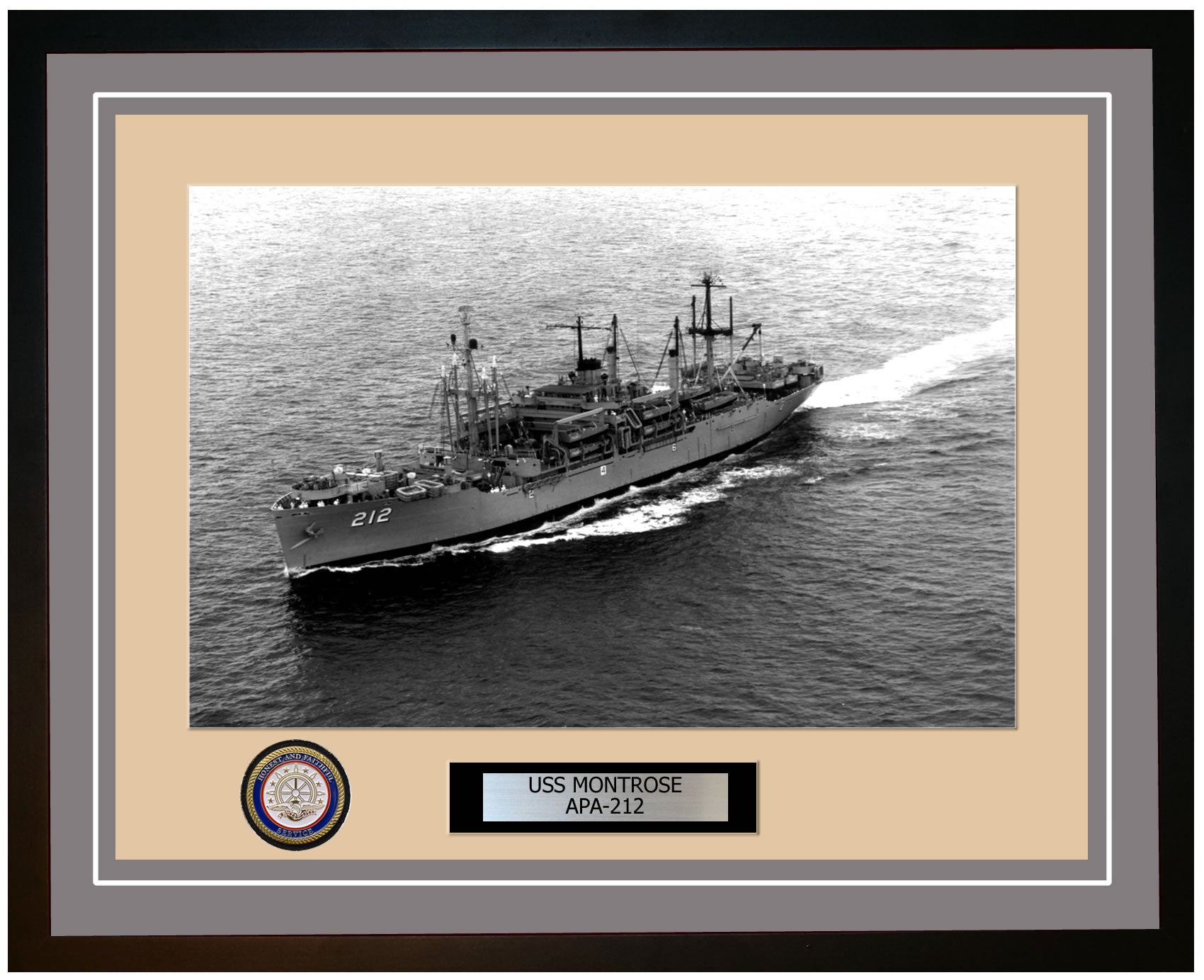 USS Montrose APA-212 Framed Navy Ship Photo Grey