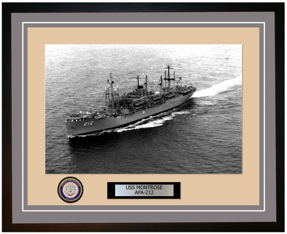 USS Montrose APA-212 Framed Navy Ship Photo Grey
