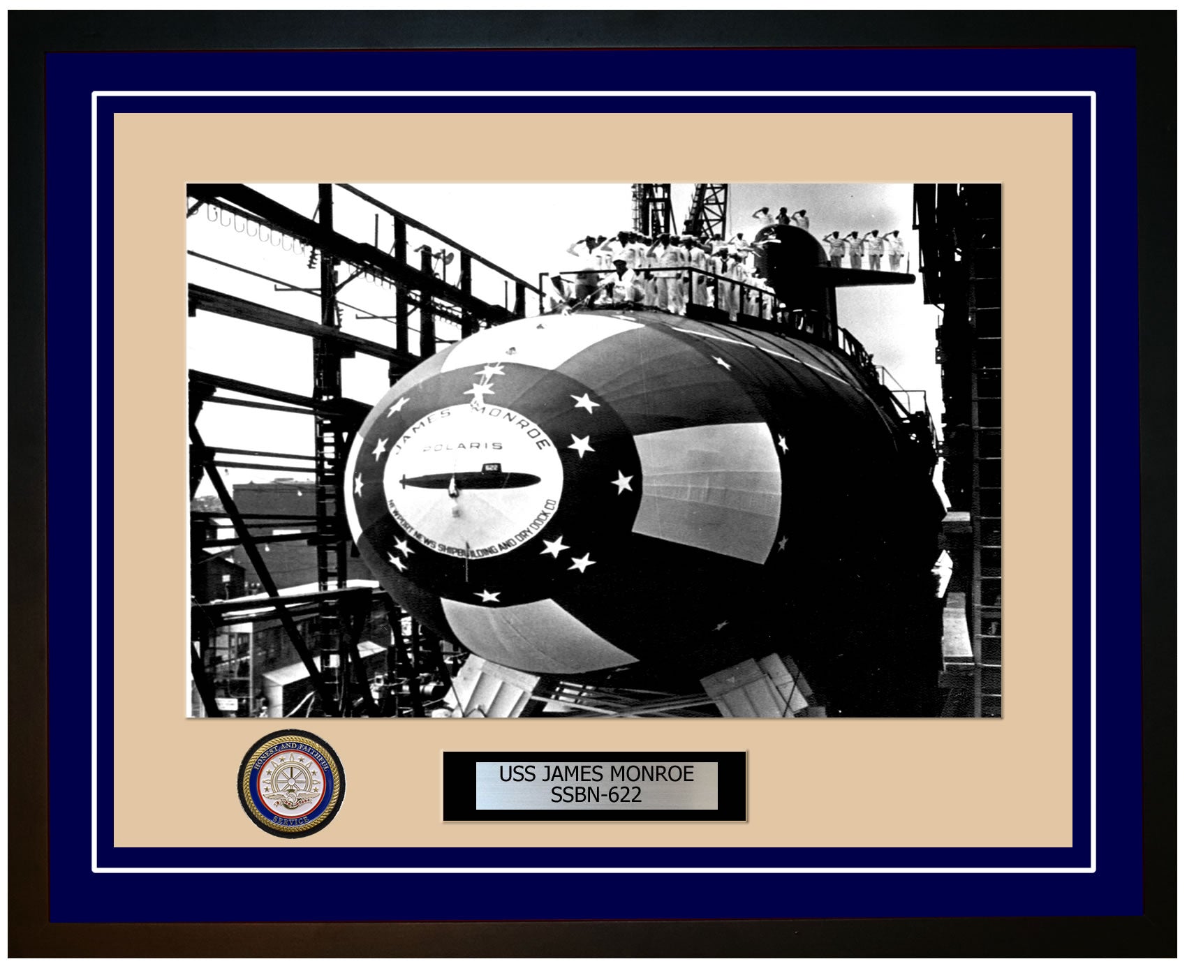 USS James Monroe SSBN-622 Framed Navy Ship Photo Blue