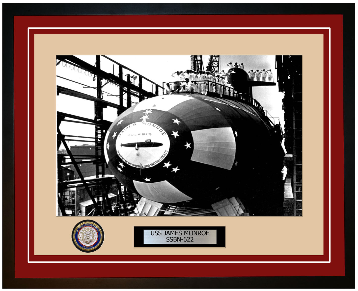 USS James Monroe SSBN-622 Framed Navy Ship Photo Burgundy