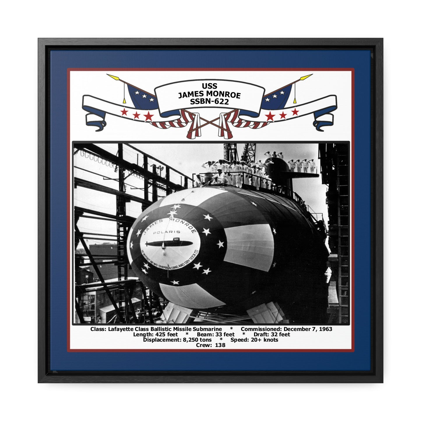USS James Monroe SSBN-622 Navy Floating Frame Photo Front View